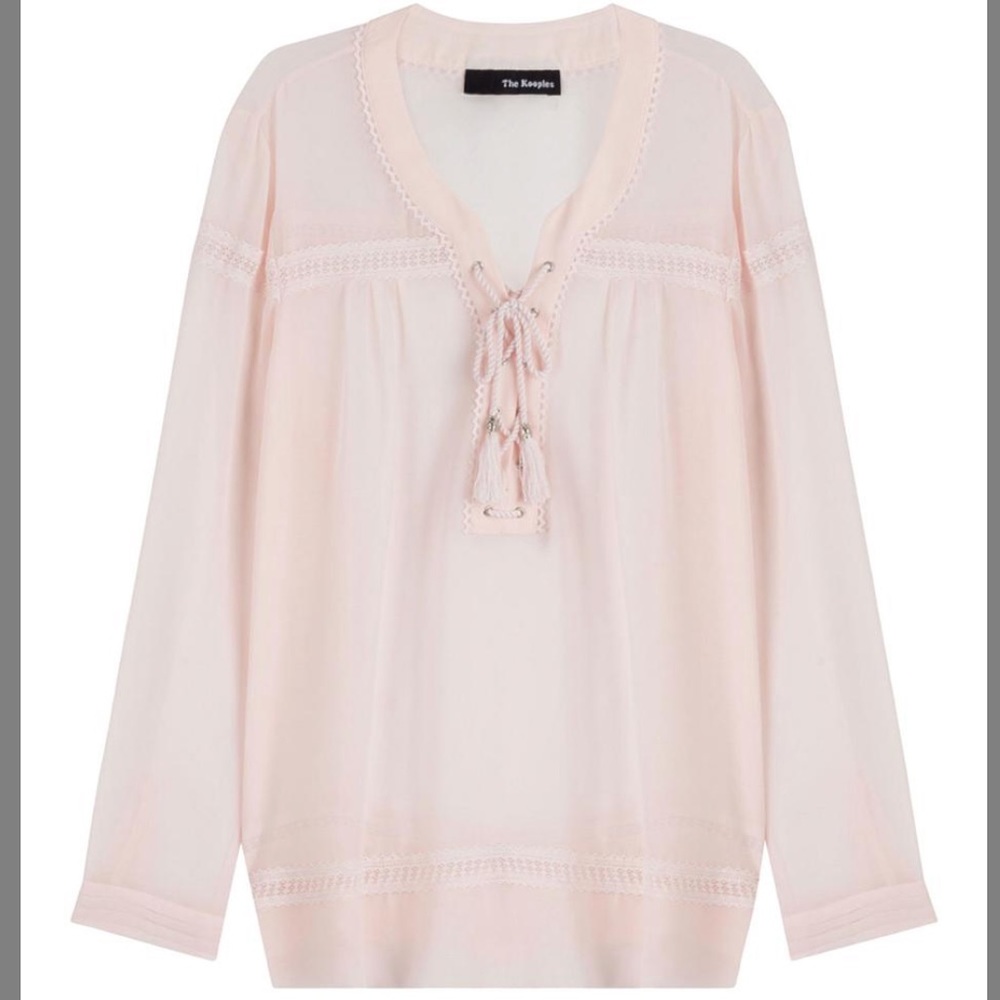 The Kooples Lace-Up Peasant Semi Sheer Blouse